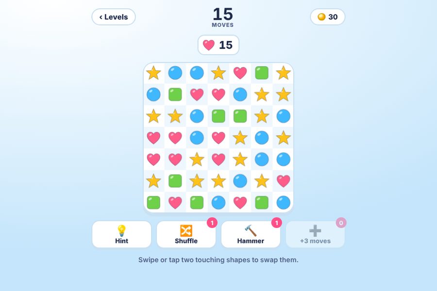Number Pop board of stars, hearts and gems to match